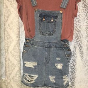 Montrez Denim Distressed Overall Dress